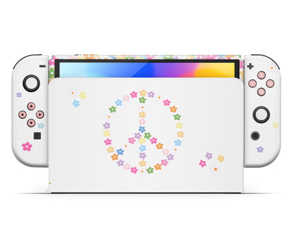 Lux Skins Nintendo Switch OLED Floral Peace Sign Full Set +Tempered Glass Skins - Art Floral Skin