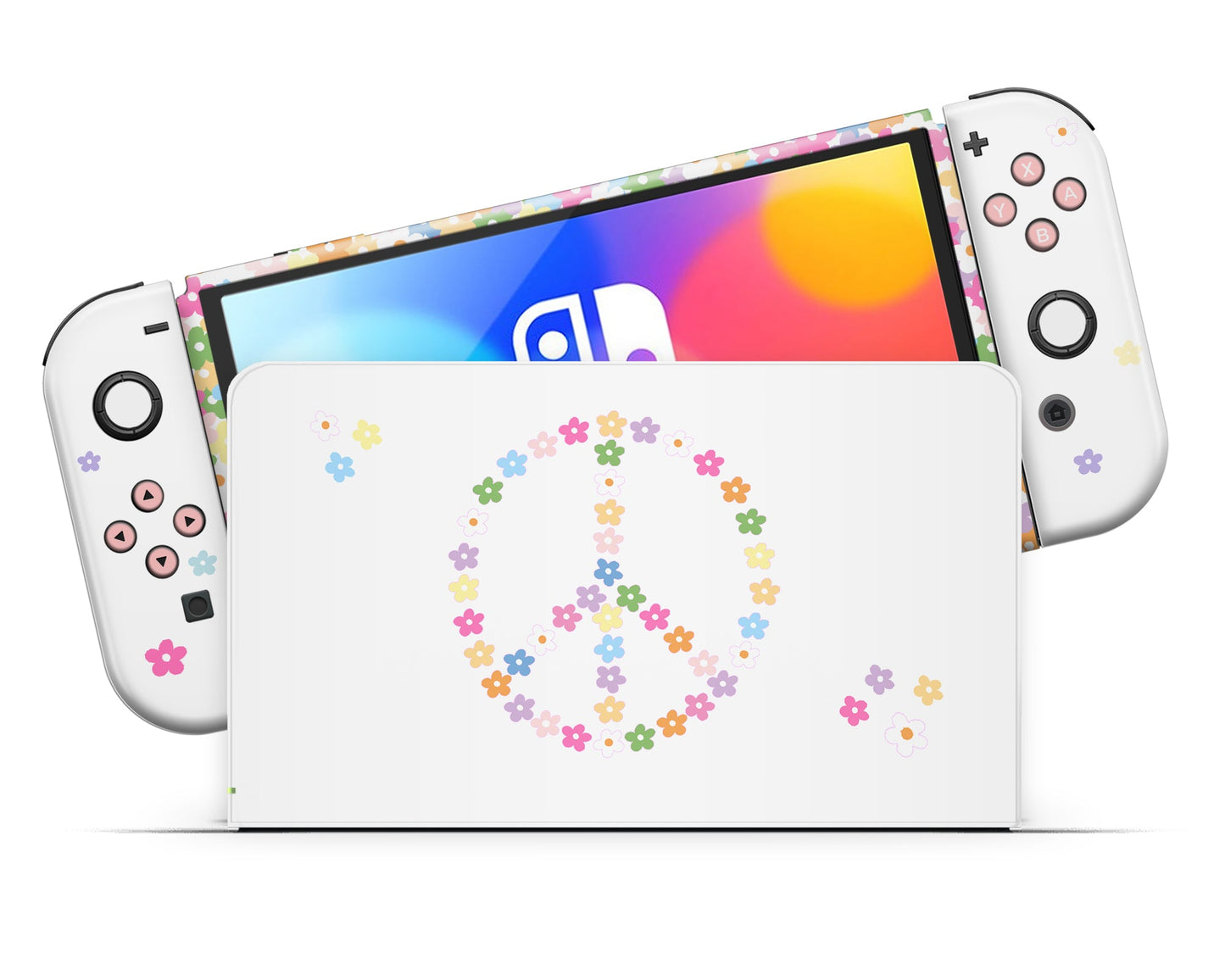 Lux Skins Nintendo Switch OLED Floral Peace Sign Full Set Skins - Art Floral Skin