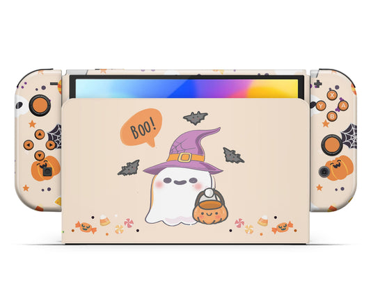 Lux Skins Nintendo Switch OLED Cute Halloween Ghost Full Set +Tempered Glass Skins - Art Animals Skin