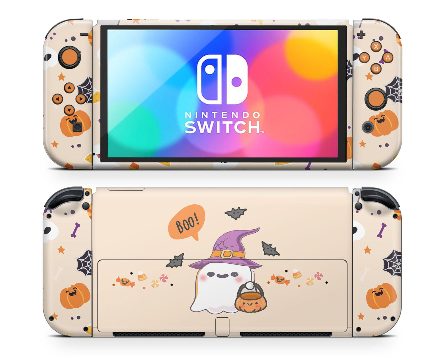 Lux Skins Nintendo Switch OLED Cute Halloween Ghost Full Set Skins - Art Animals Skin