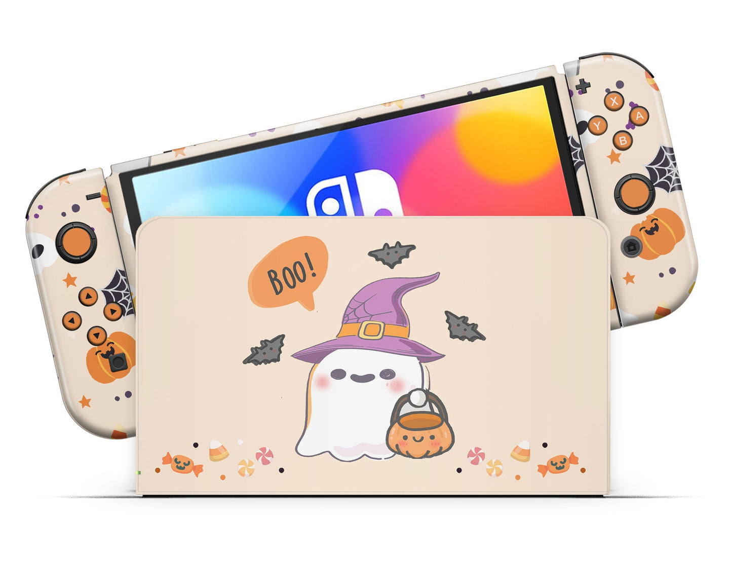 Lux Skins Nintendo Switch OLED Cute Halloween Ghost Full Set Skins - Art Animals Skin