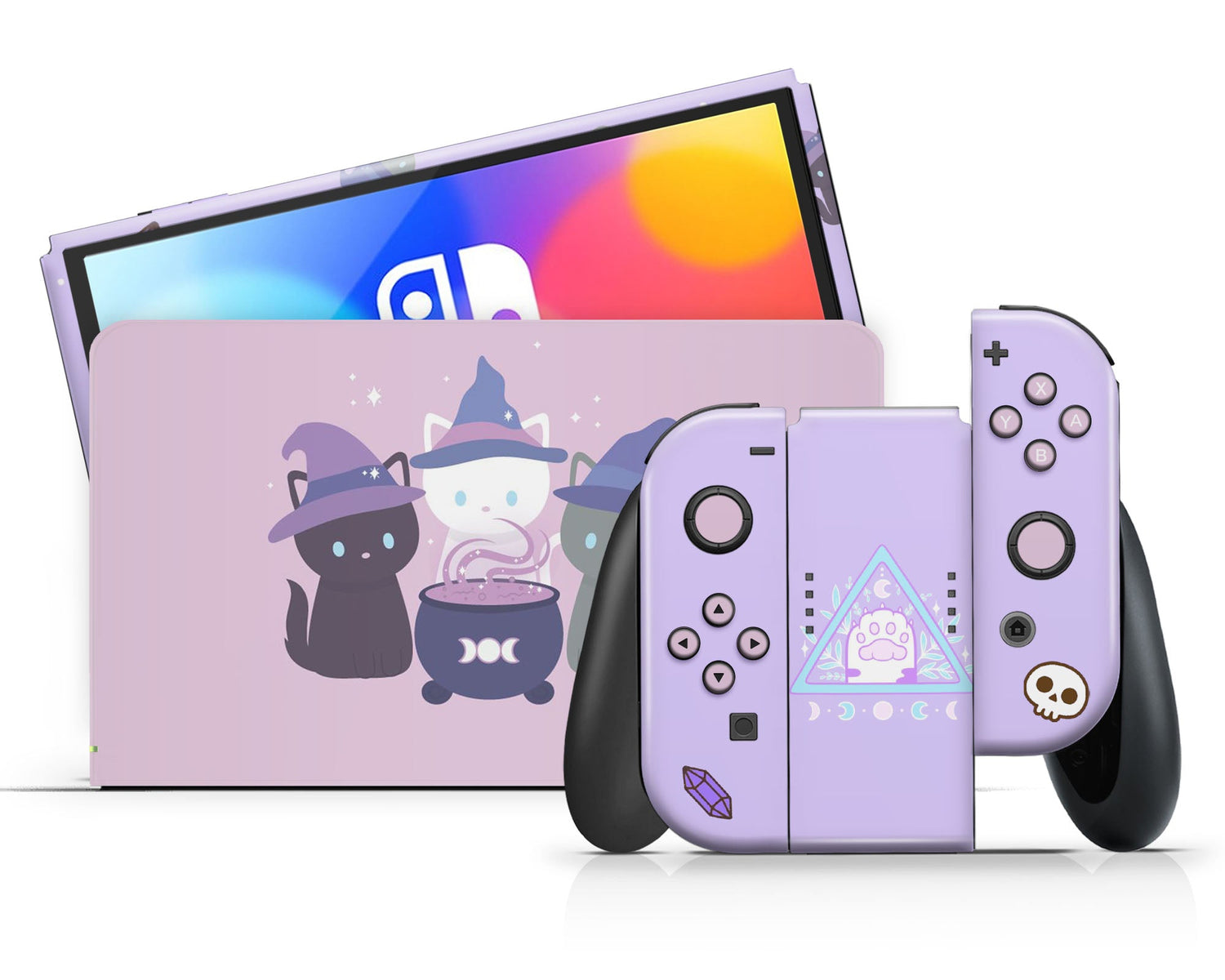 Lux Skins Nintendo Switch OLED Cute Kitty Cat Witch Trio Full Set Skins - Art Animals Skin