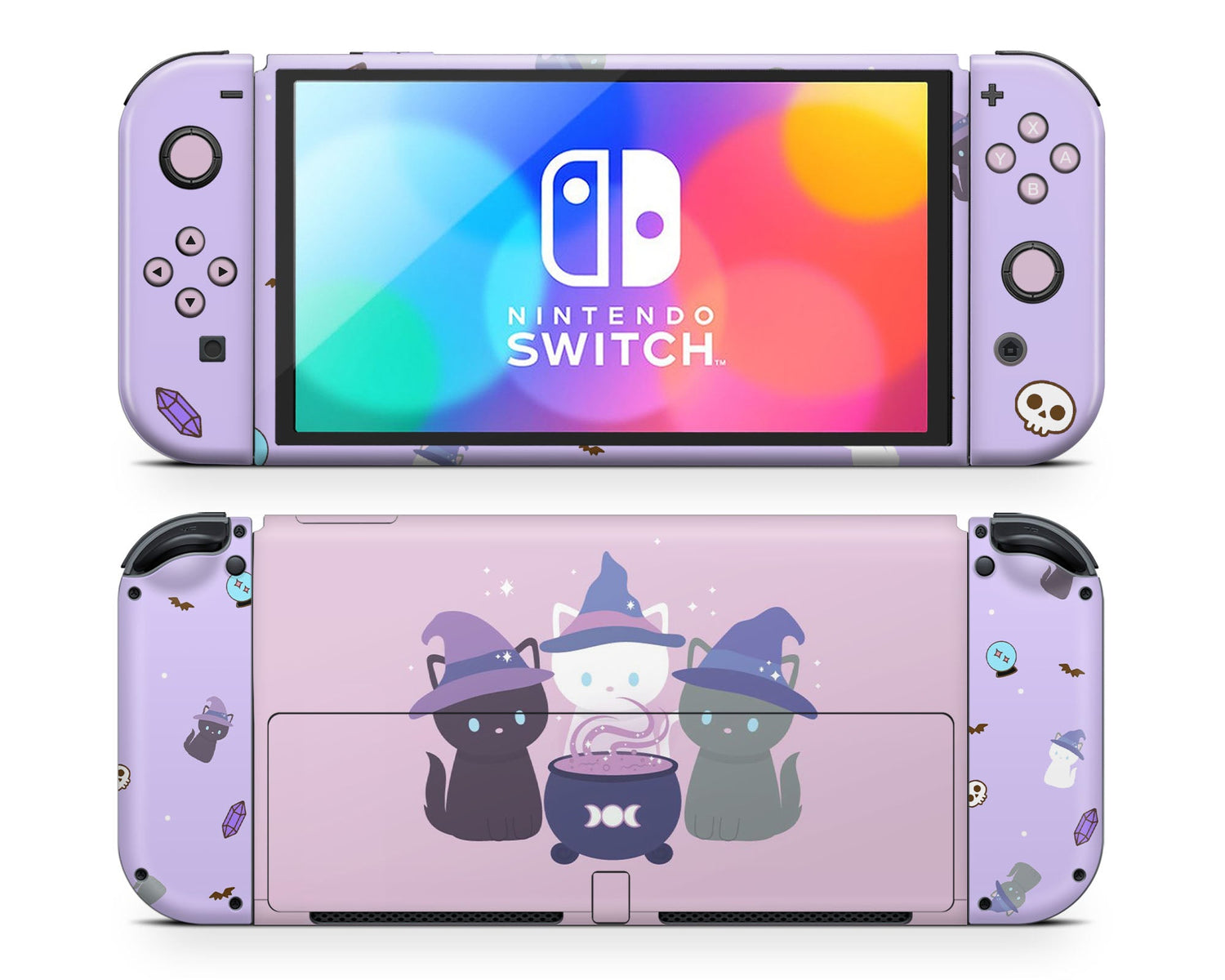 Lux Skins Nintendo Switch OLED Cute Kitty Cat Witch Trio Full Set Skins - Art Animals Skin