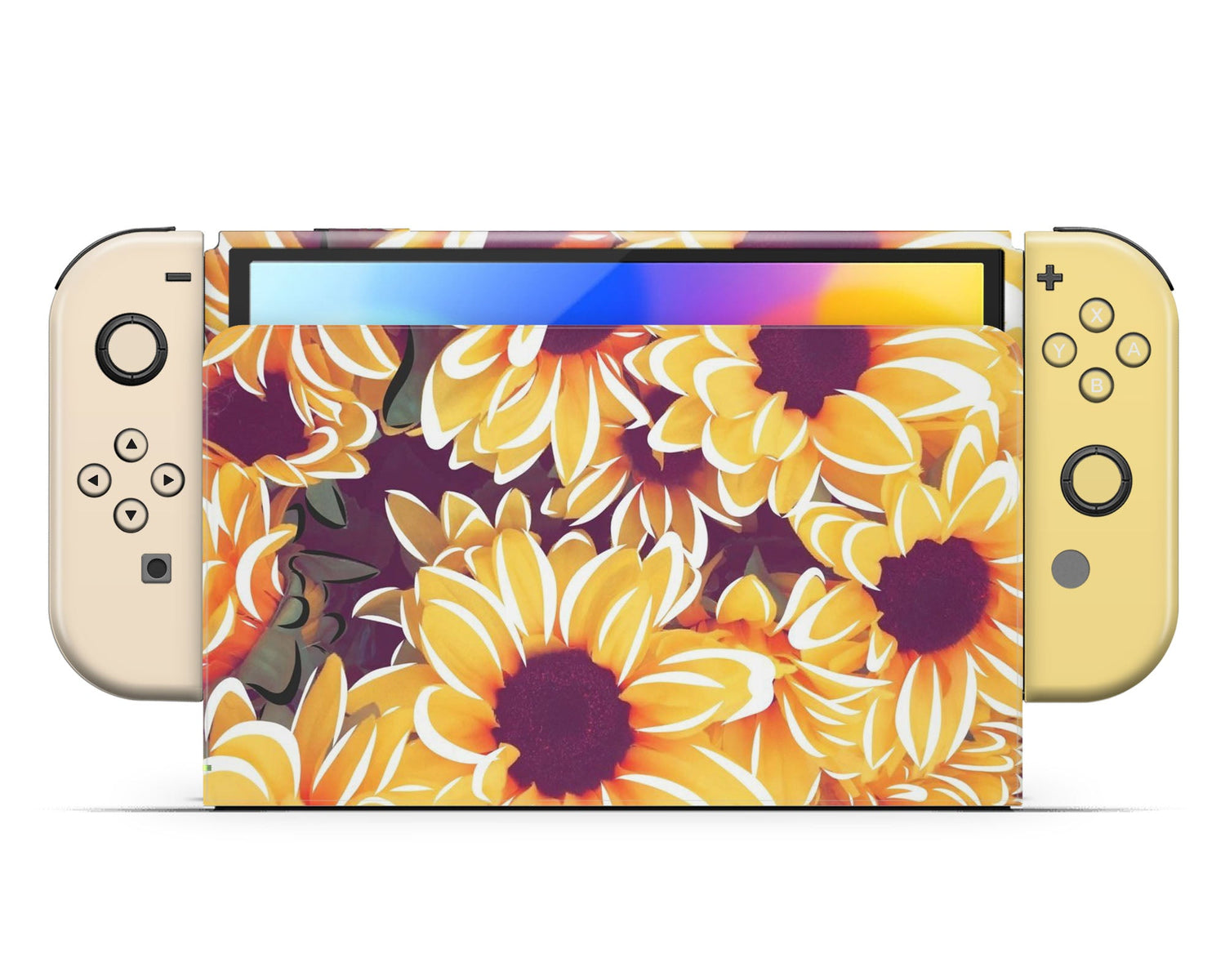 Lux Skins Nintendo Switch OLED Sunflower Daisy Full Set +Tempered Glass Skins - Art Floral Skin