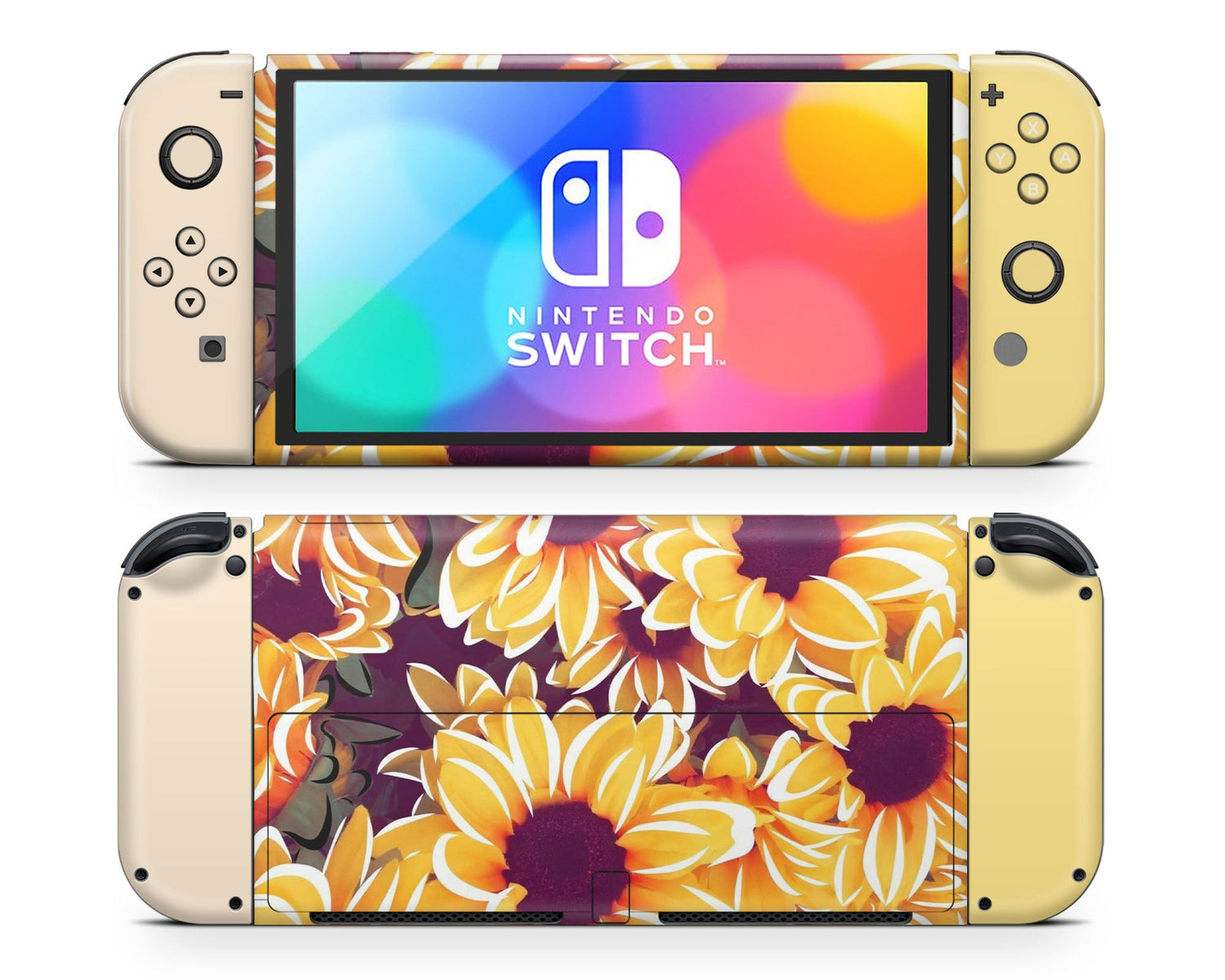 Lux Skins Nintendo Switch OLED Sunflower Daisy Full Set Skins - Art Floral Skin