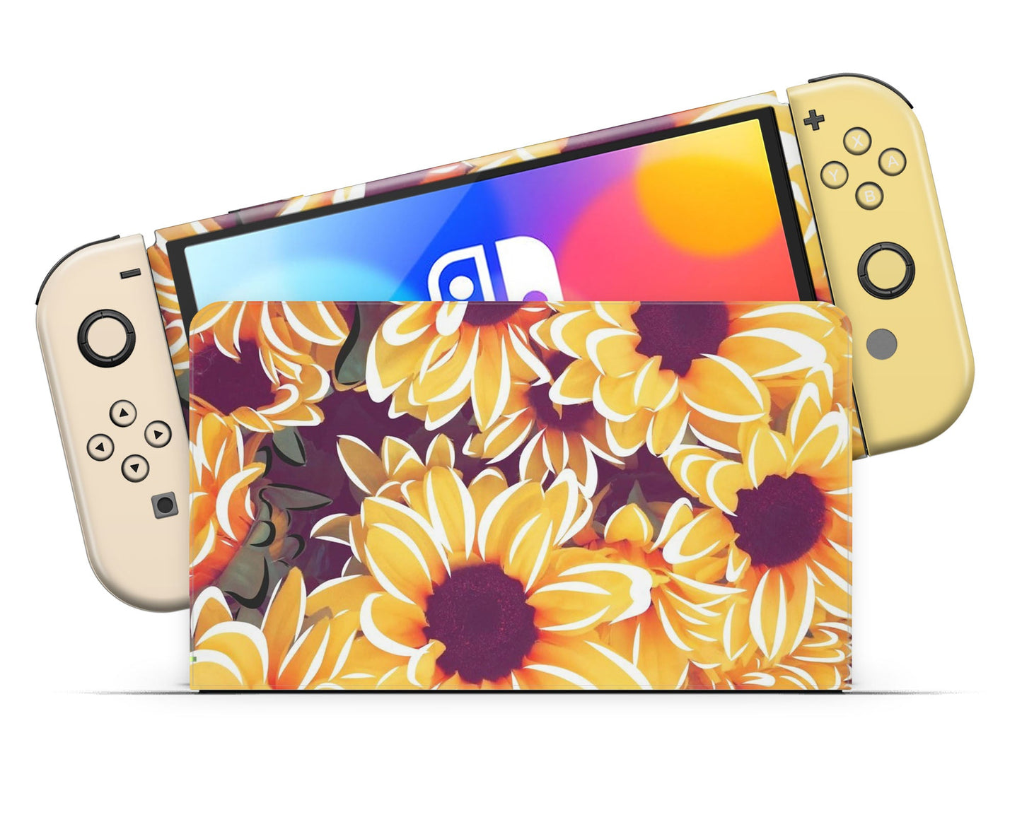 Lux Skins Nintendo Switch OLED Sunflower Daisy Full Set Skins - Art Floral Skin