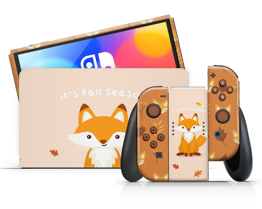 Lux Skins Nintendo Switch OLED It's Fall Season Cute Fox Full Set Skins - Art Animals Skin