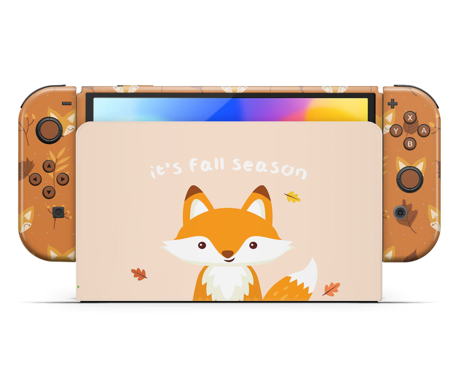 Lux Skins Nintendo Switch OLED It's Fall Season Cute Fox Full Set +Tempered Glass Skins - Art Animals Skin