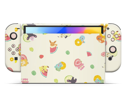 Lux Skins Nintendo Switch OLED Pokemon Summertime Fruits Full Set +Tempered Glass Skins - Pop culture Pokemon Skin
