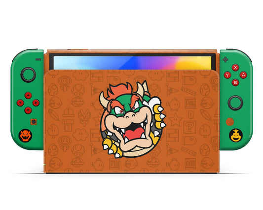 Lux Skins Nintendo Switch OLED Bowser Minimalist Full Set +Tempered Glass Skins - Pop Culture Mario Skin