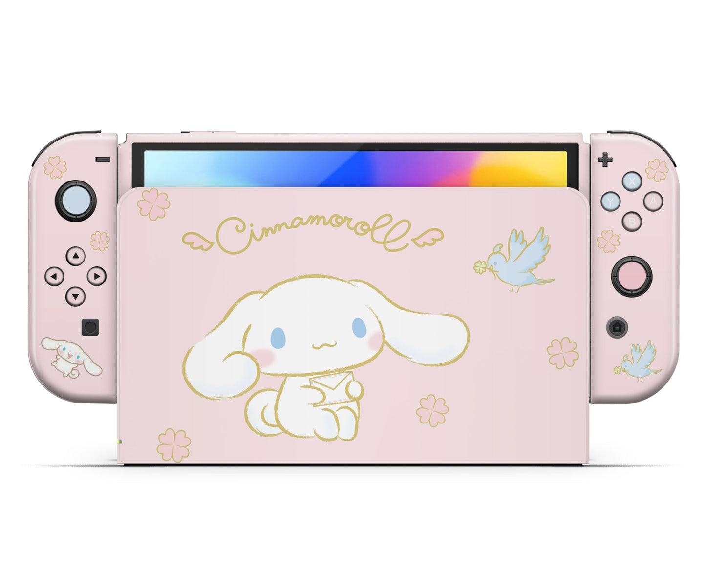 Lux Skins Nintendo Switch OLED Cinnamoroll Baby Pink Full Set +Tempered Glass Skins - Pop culture Cinnamoroll Skin