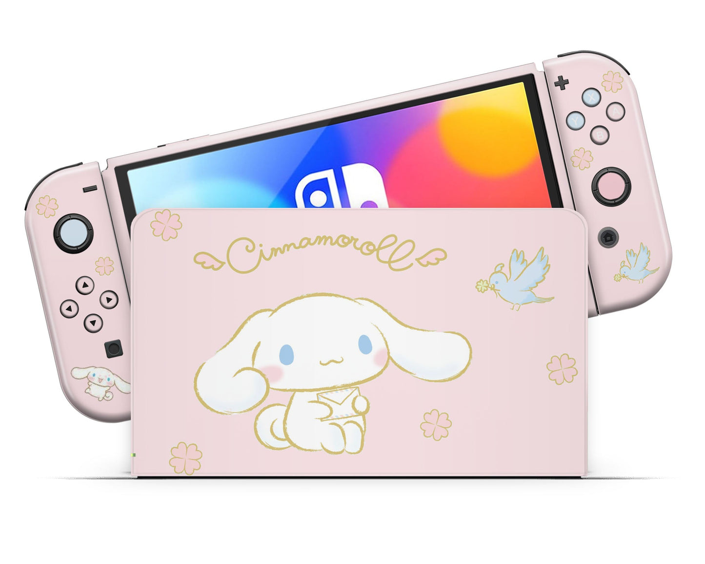 Lux Skins Nintendo Switch OLED Cinnamoroll Baby Pink Full Set Skins - Pop culture Cinnamoroll Skin