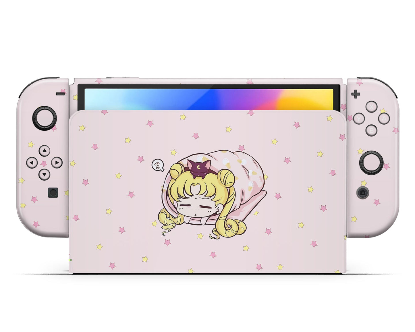 Lux Skins Nintendo Switch OLED Sleeping Sailor Moon Pastel Pink Full Set +Tempered Glass Skins - Pop culture Sailor Moon Skin