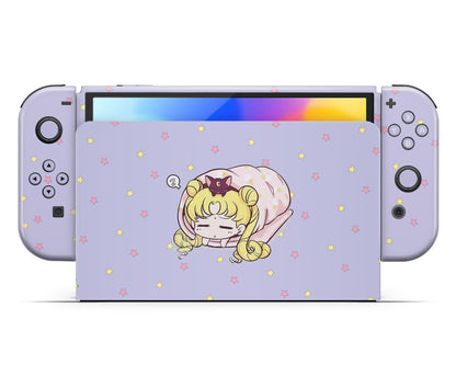 Lux Skins Nintendo Switch OLED Sleeping Sailor Moon Pastel Lavender Full Set +Tempered Glass Skins - Pop culture Sailor Moon Skin