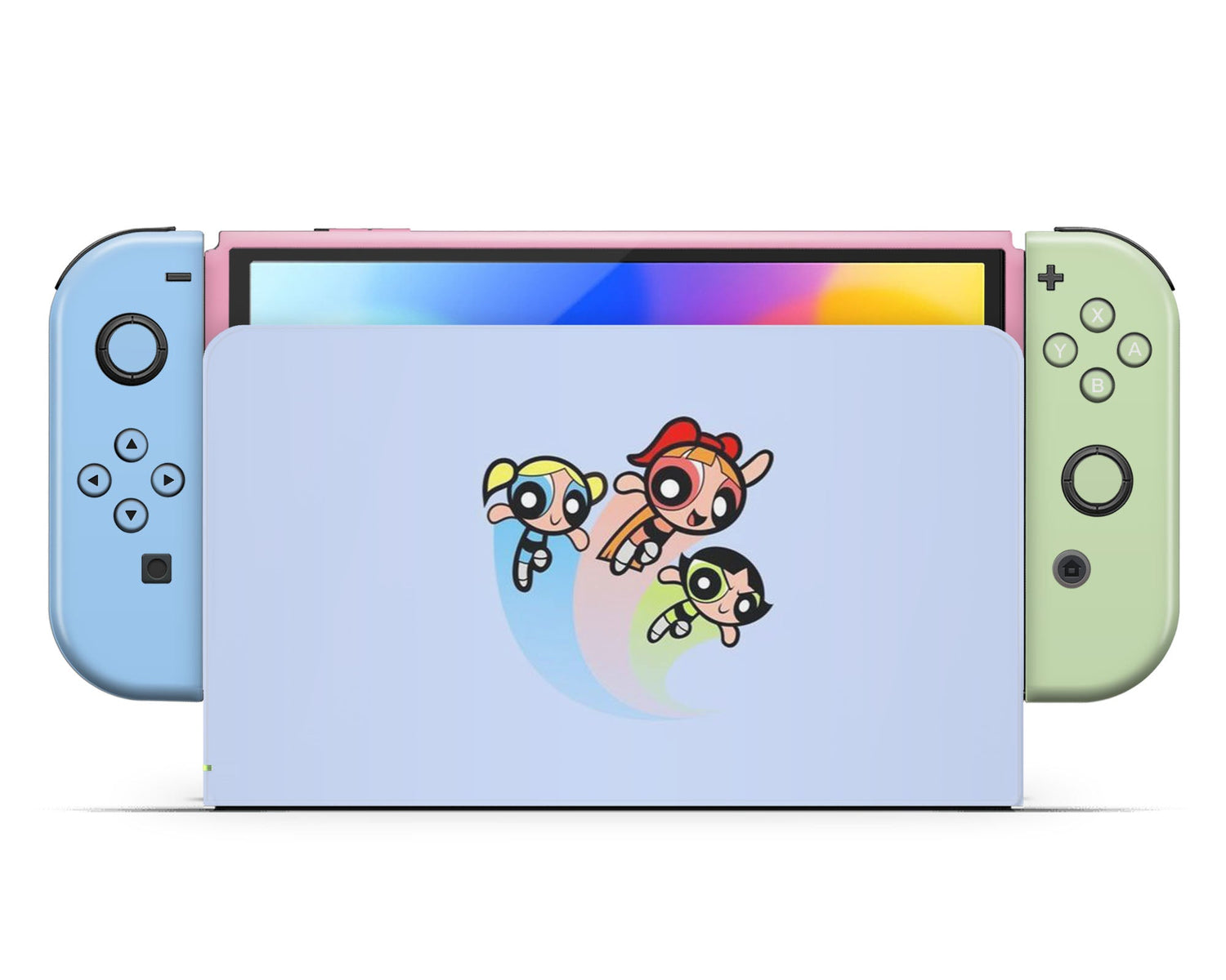 Lux Skins Nintendo Switch OLED Powerpuff Girls Pastel Blue Full Set +Tempered Glass Skins - Pop culture Powerpuff Girls Skin