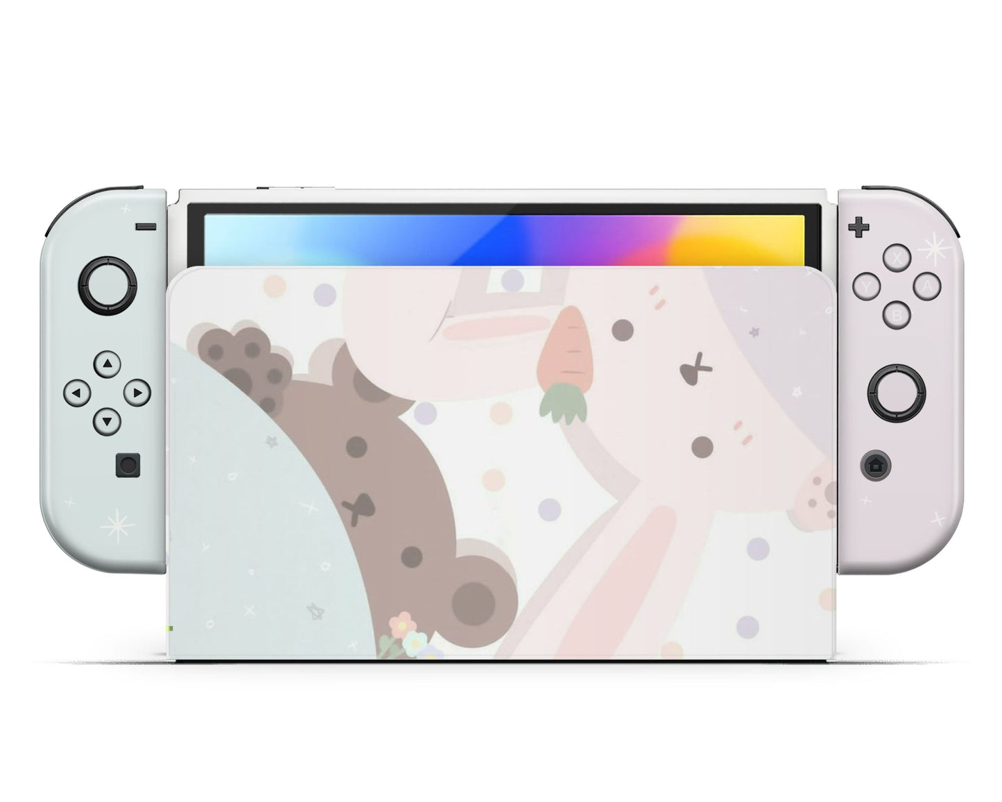 Lux Skins Nintendo Switch OLED Bunny Rabbit Meets Bear Full Set +Tempered Glass Skins - Art Animals Skin