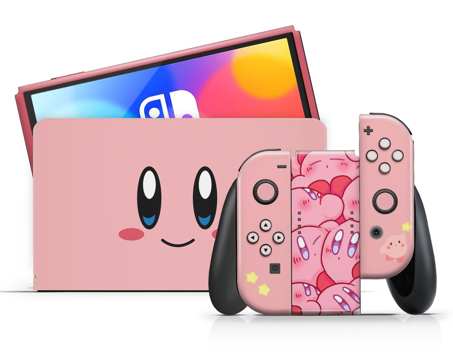 Lux Skins Nintendo Switch OLED Kirby Pastel Pink Highlights Full Set Skins - Pop culture Kirby Skin