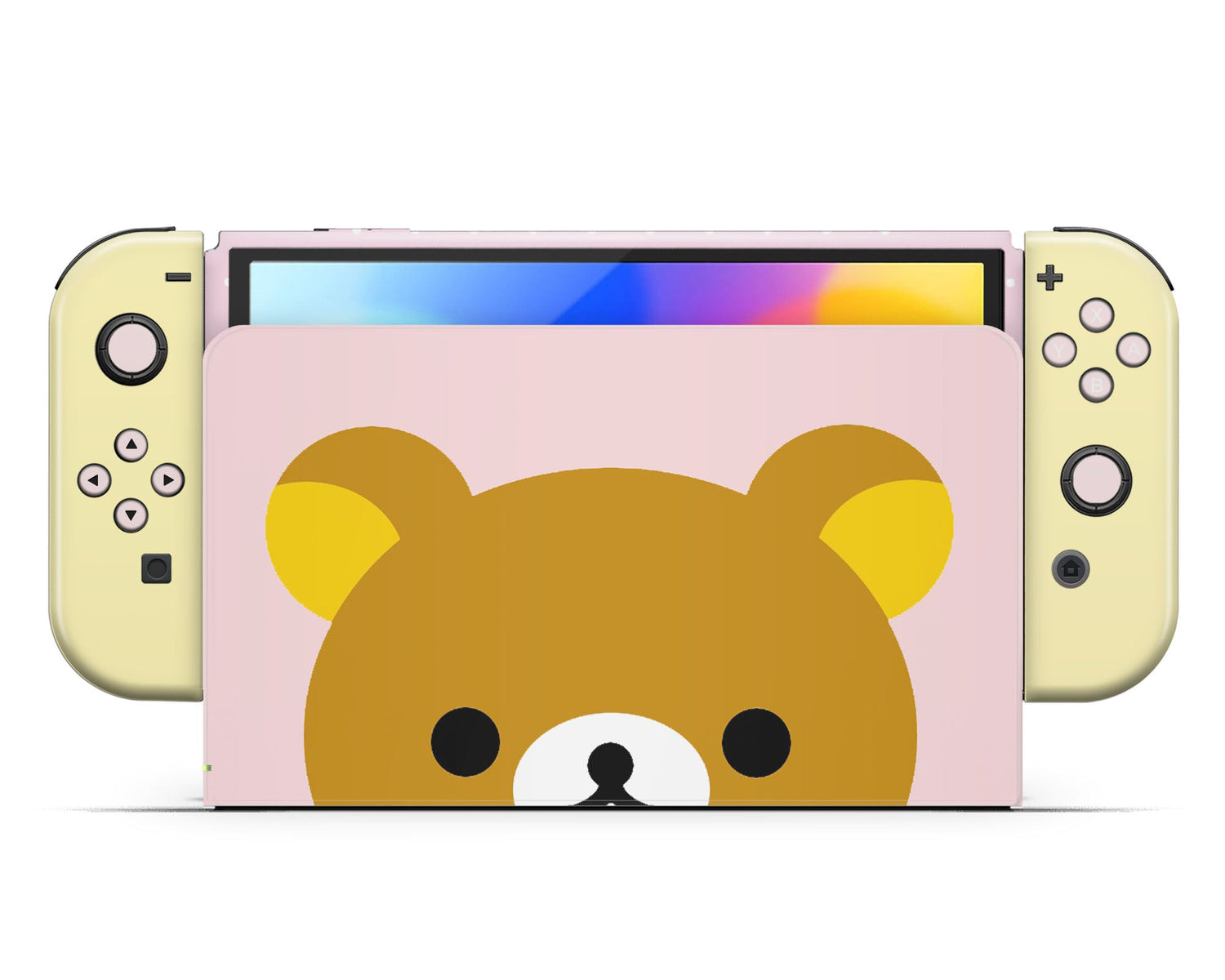 Lux Skins Nintendo Switch OLED Rilakkuma Cute Pastel Pink Full Set +Tempered Glass Skins - Pop culture Rilakkuma Skin