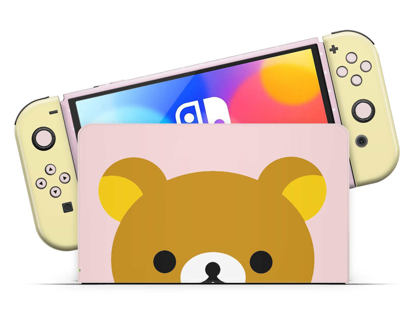 Lux Skins Nintendo Switch OLED Rilakkuma Cute Pastel Pink Full Set Skins - Pop culture Rilakkuma Skin