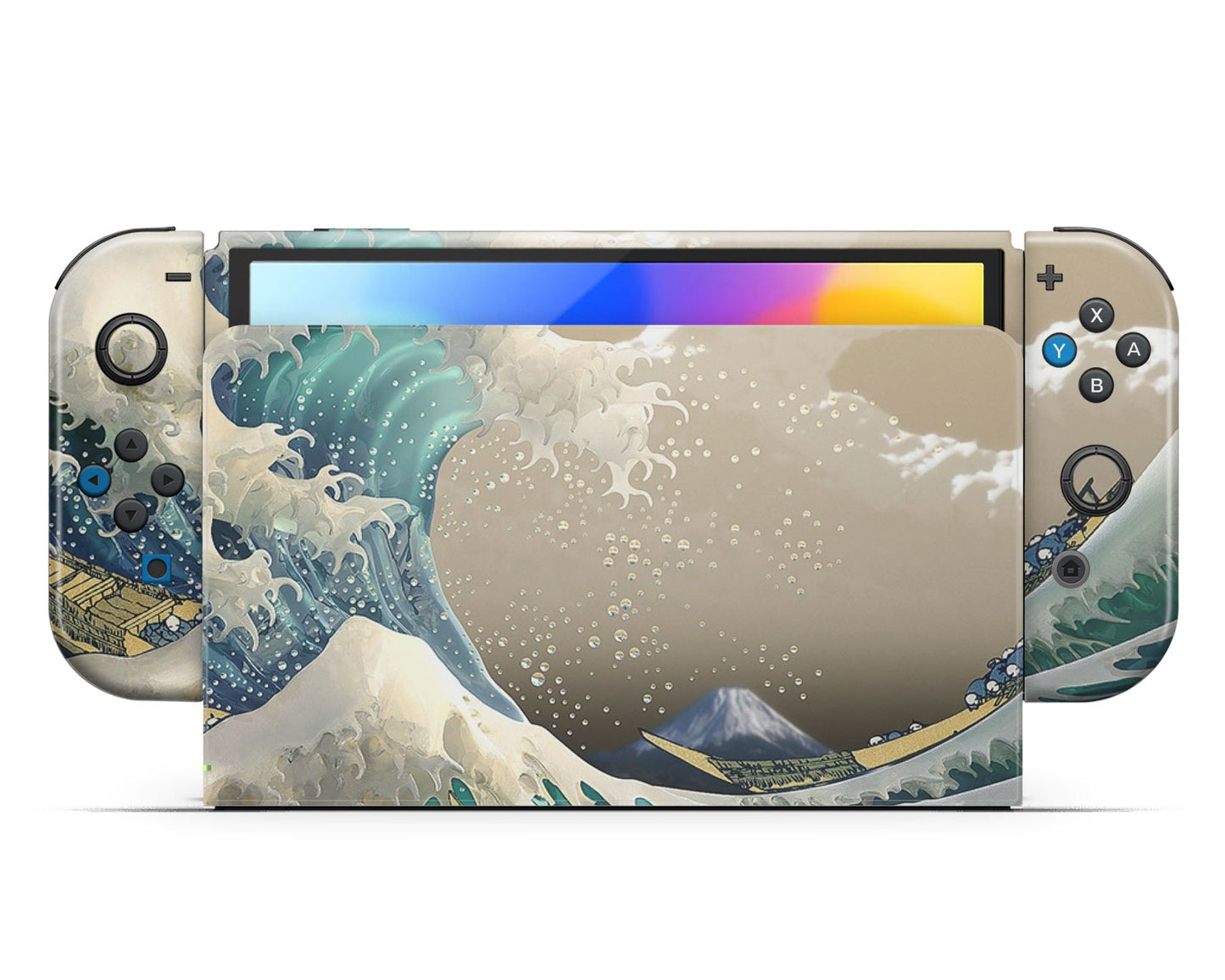 Lux Skins Nintendo Switch OLED Great Wave off Kanagawa Retrowave Full Set +Tempered Glass Skins - Art Artwork Skin