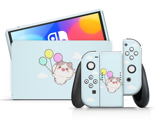 Lux Skins Nintendo Switch OLED Kitty Up in the Sky Full Set Skins - Art Animals Skin