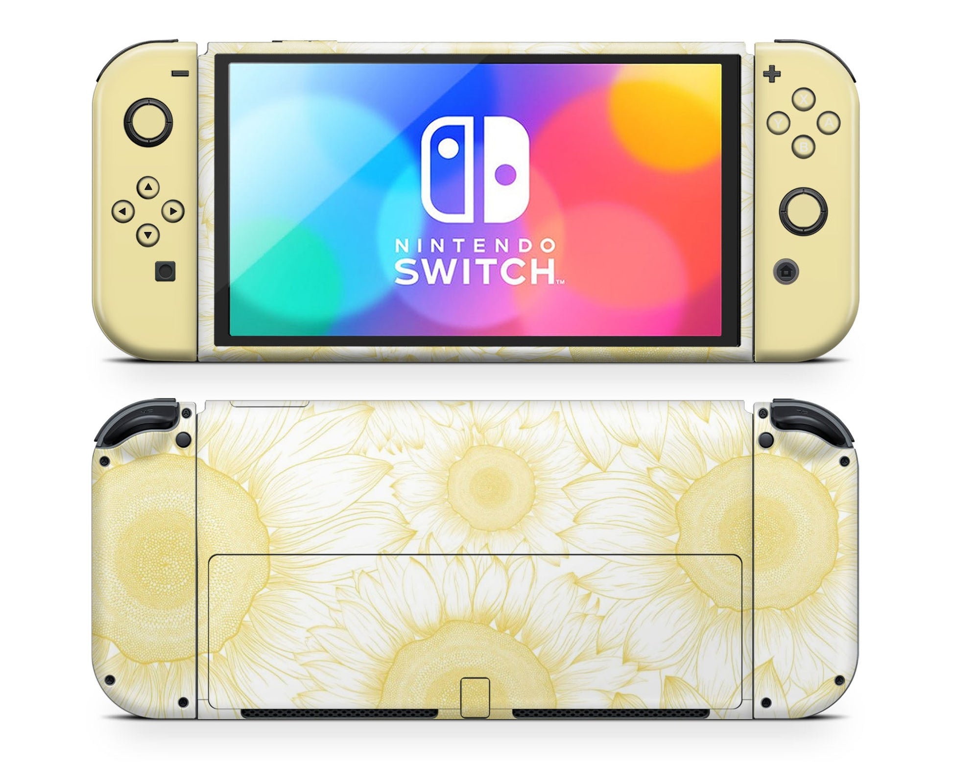 Lux Skins Nintendo Switch OLED Pale Yellow Sunflower Full Set Skins - Art Floral Skin
