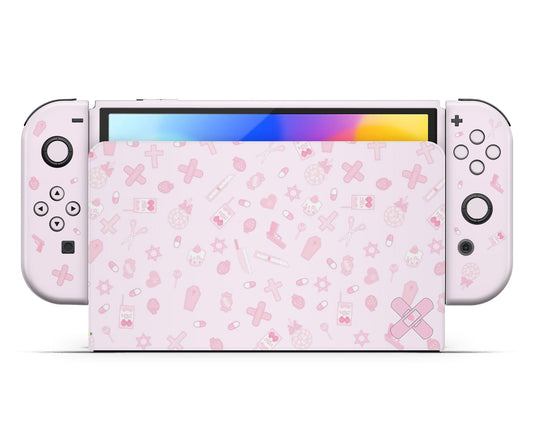 Lux Skins Nintendo Switch OLED Yami I Love Pink Full Set +Tempered Glass Skins - Art Artwork Skin