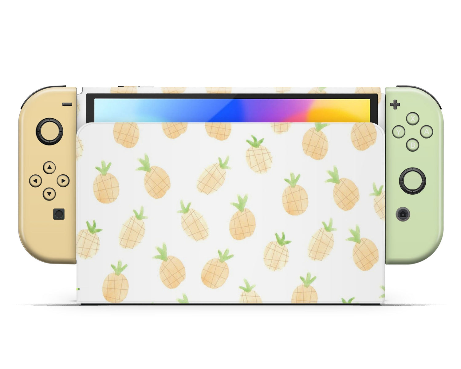Lux Skins Nintendo Switch OLED Summer Pineapple Yellow Green Full Set +Tempered Glass Skins - Pattern Fruits Skin