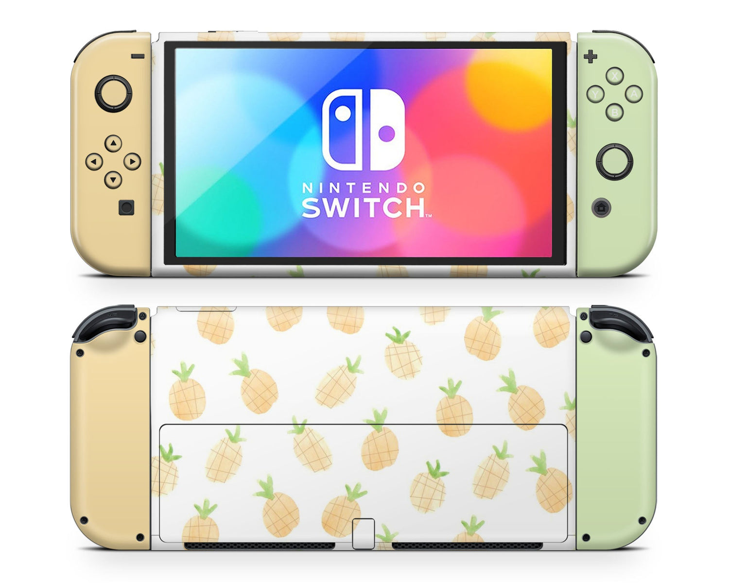 Lux Skins Nintendo Switch OLED Summer Pineapple Yellow Green Full Set Skins - Pattern Fruits Skin
