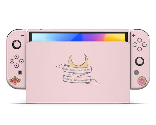 Lux Skins Nintendo Switch OLED Sailor Moon Fighting Evil By Moonlight Full Set +Tempered Glass Skins - Pop culture Sailor Moon Skin