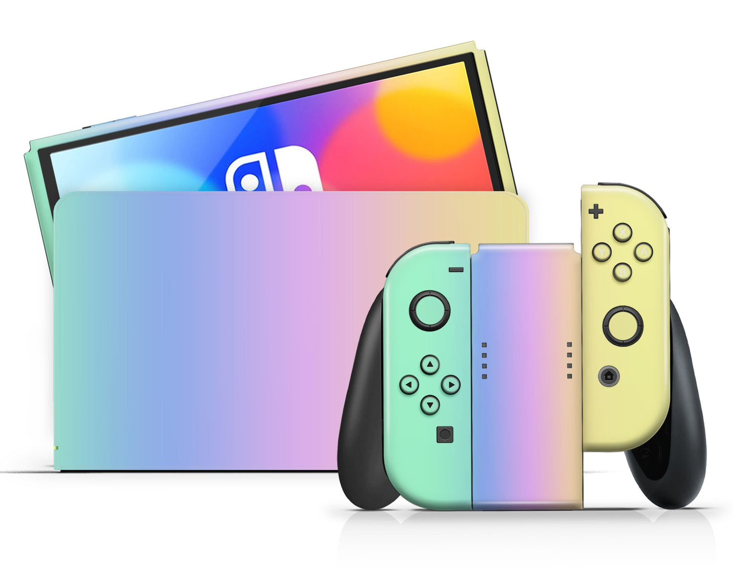 Lux Skins Nintendo Switch OLED Pastel Rainbow Gradient Full Set Skins - Solid Colours Gradient Skin