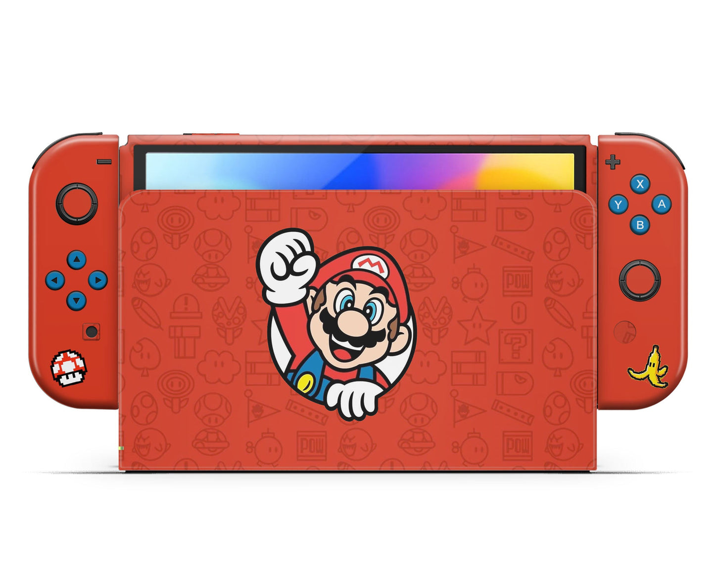 Lux Skins Nintendo Switch OLED Mario Minimalist Full Set +Tempered Glass Skins - Pop Culture Mario Skin