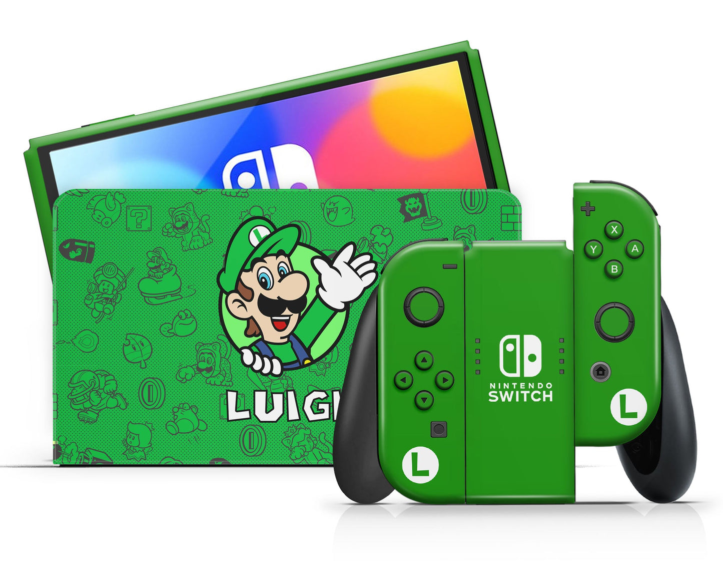 Lux Skins Nintendo Switch OLED Luigi Minimalist Full Set Skins - Pop Culture Mario Skin