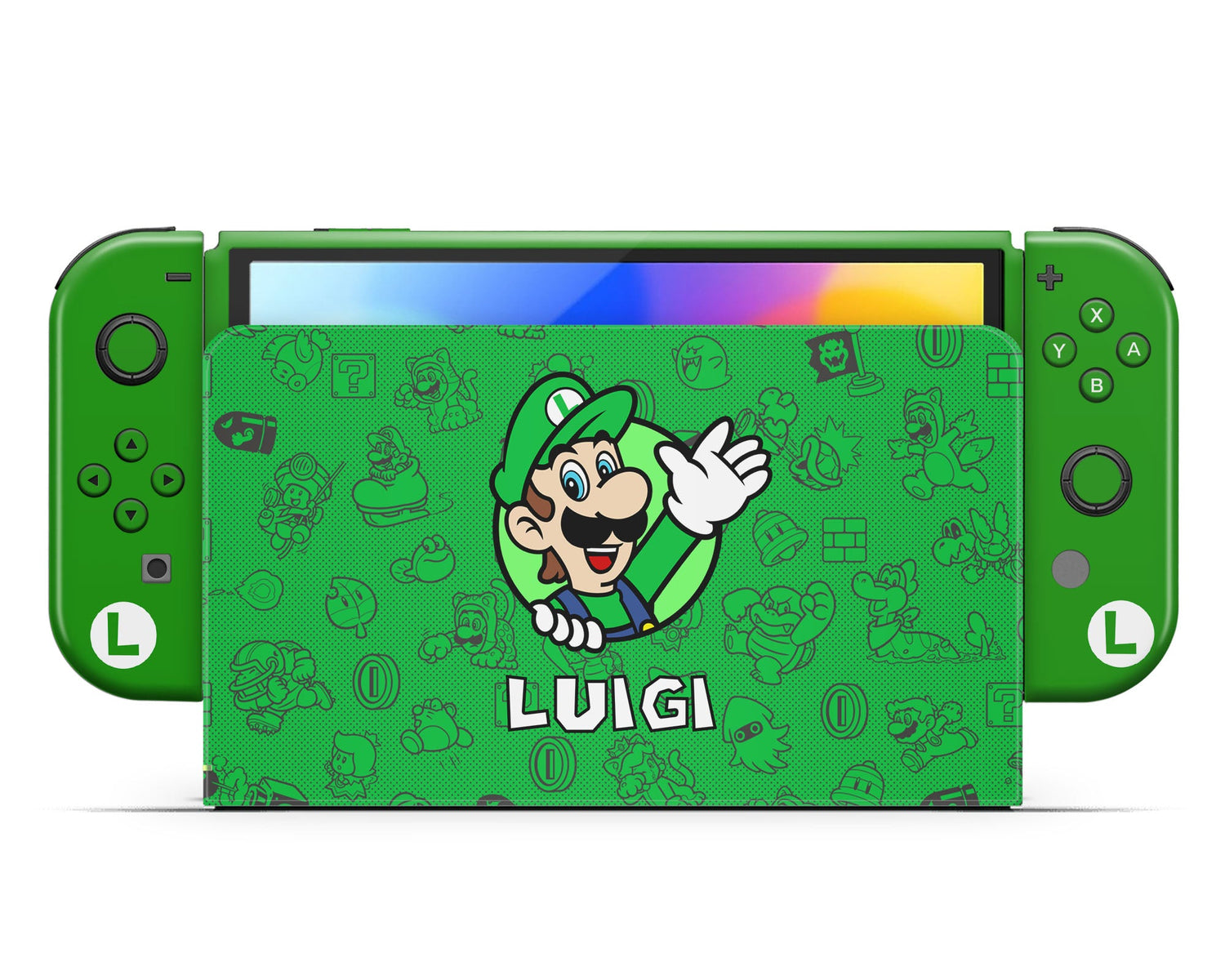 Lux Skins Nintendo Switch OLED Luigi Minimalist Full Set +Tempered Glass Skins - Pop Culture Mario Skin