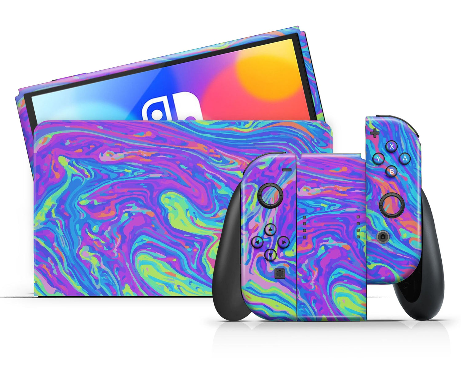 Lux Skins Nintendo Switch OLED Trippy Space Swirls Full Set +Tempered Glass Skins - Pattern Galaxy Skin