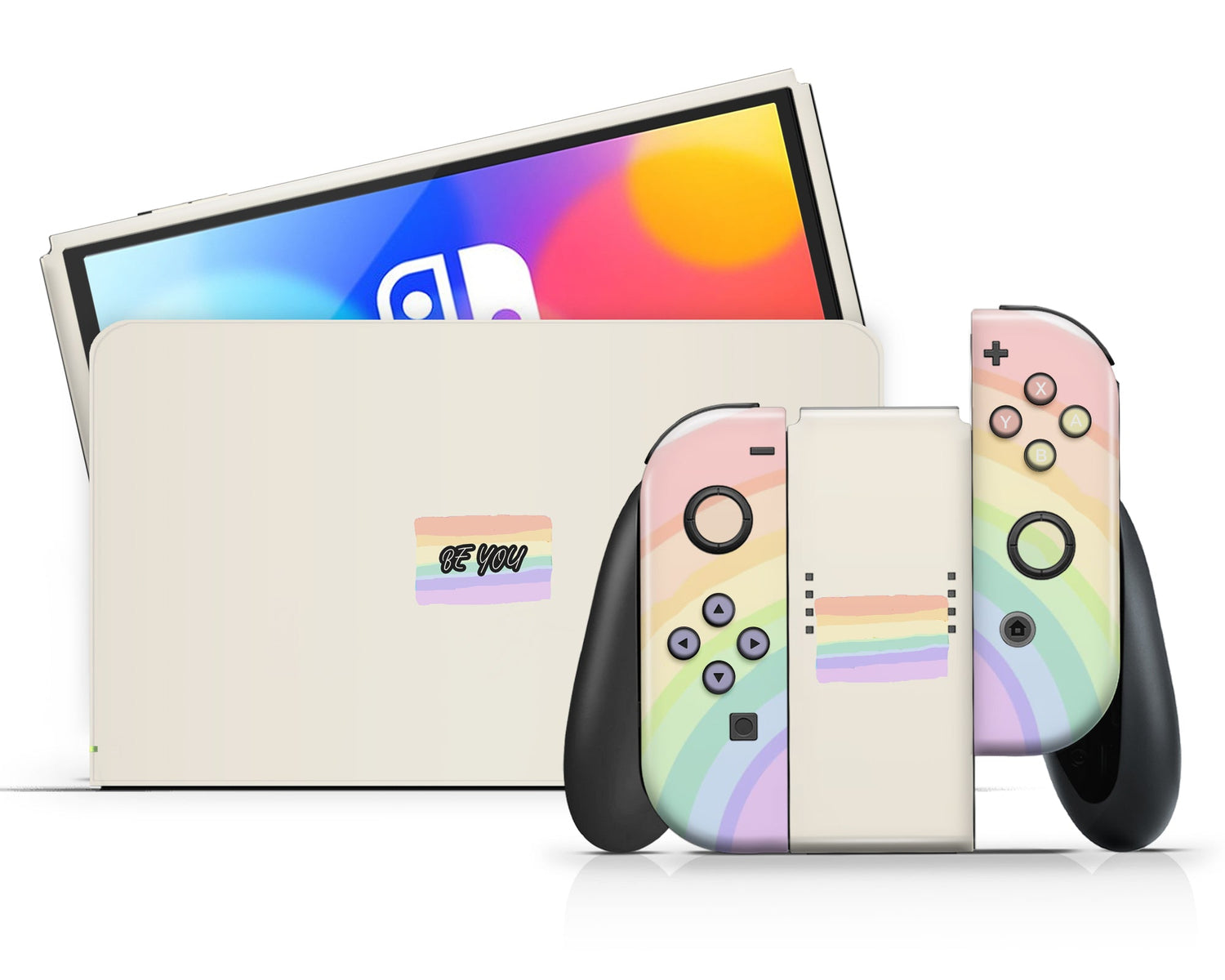 Lux Skins Nintendo Switch OLED LGBT Rainbow Flag Full Set +Tempered Glass Skins - Art Pride Series Skin