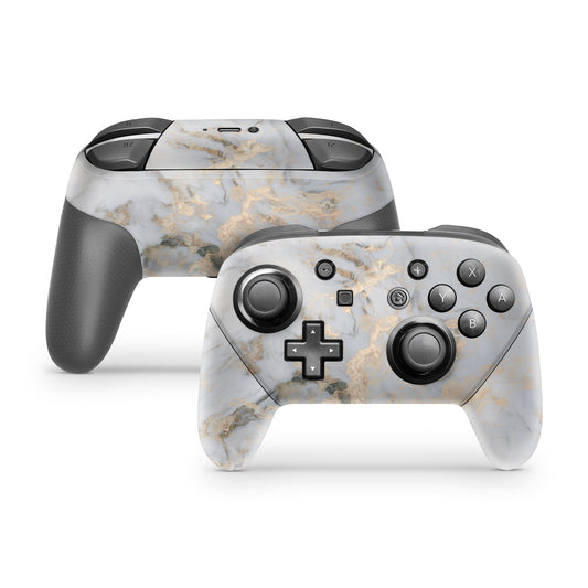 Lux Skins Nintendo Switch Pro Ethereal White Gold MarbleSkins - Pattern Marble Skin