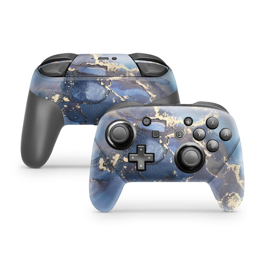 Lux Skins Nintendo Switch Pro Ethereal Blue Gold MarbleSkins - Pattern Marble Skin