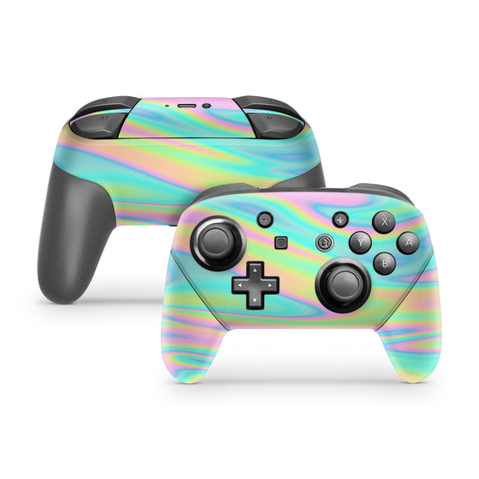 Rainbow Holographic Iridescent Swirl Nintendo Switch Pro Skin