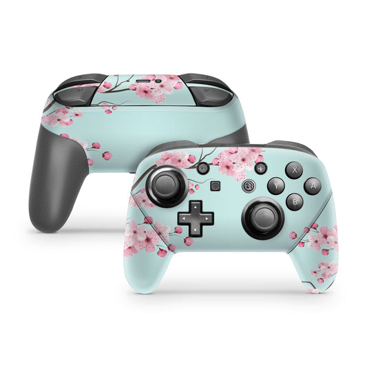Lux Skins Nintendo Switch Pro Cherry Blossom Teal MintSkins - Art Floral Skin