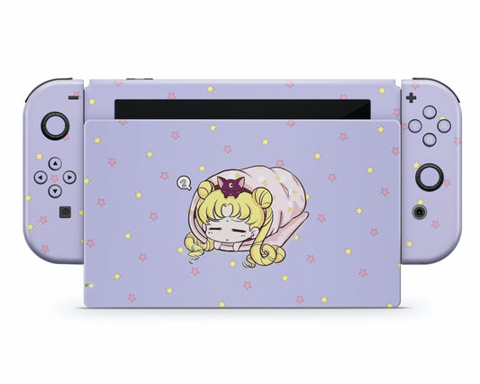 Lux Skins Nintendo Switch Sleeping Sailor Moon Pastel Lavender Full Set Skins - Pop culture Sailor Moon Skin