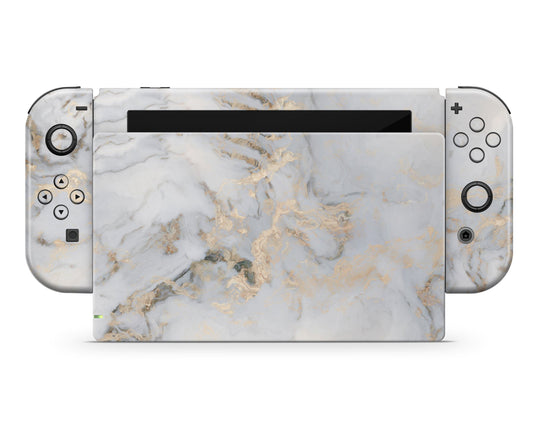 Lux Skins Nintendo Switch Ethereal White Gold Marble Classic no logo Skins - Pattern Marble Skin