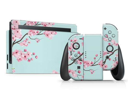 Lux Skins Nintendo Switch Cherry Blossom Teal Mint Classic no logo Skins - Art Floral Skin