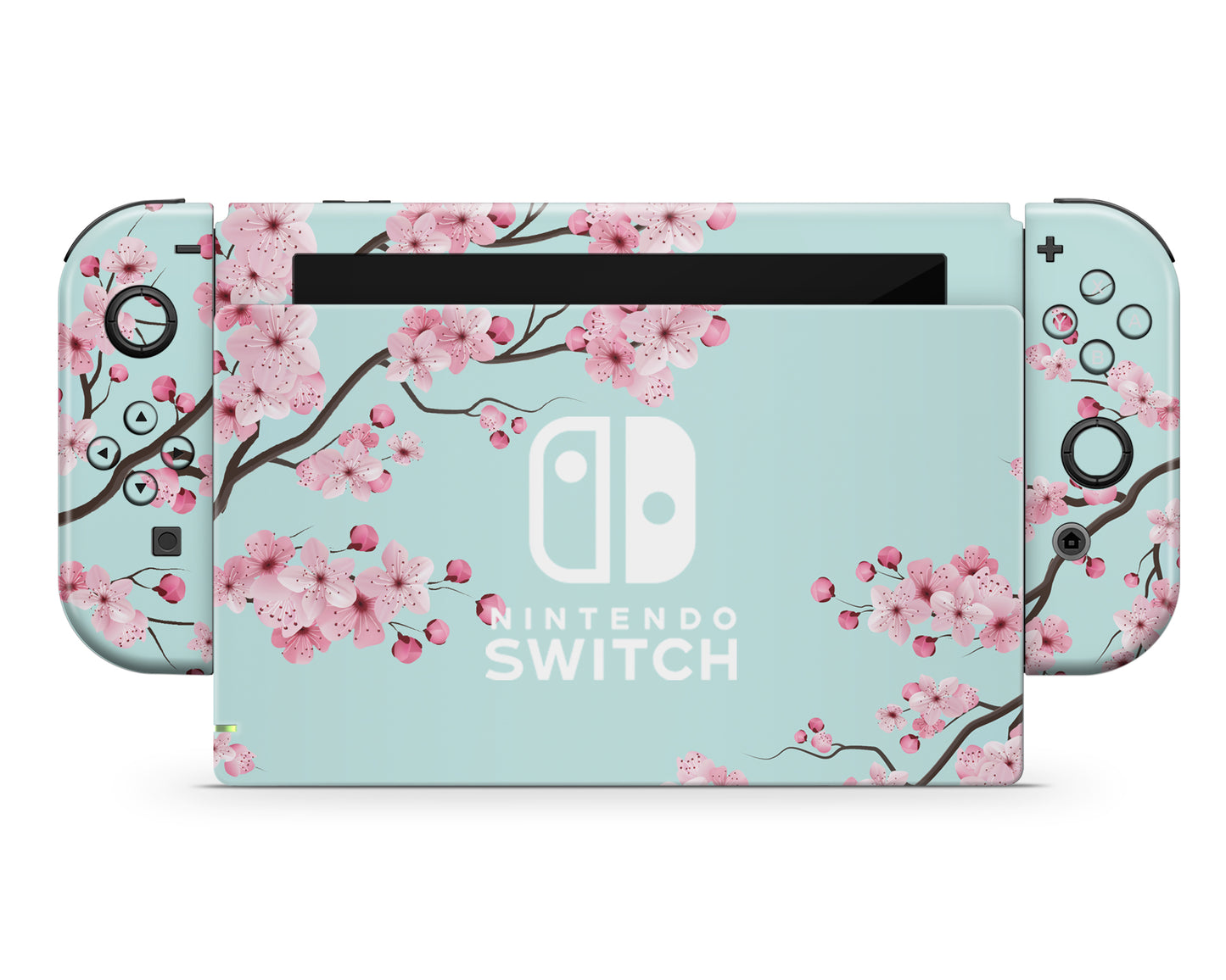 Cherry Blossom Teal Mint Nintendo Switch Skin
