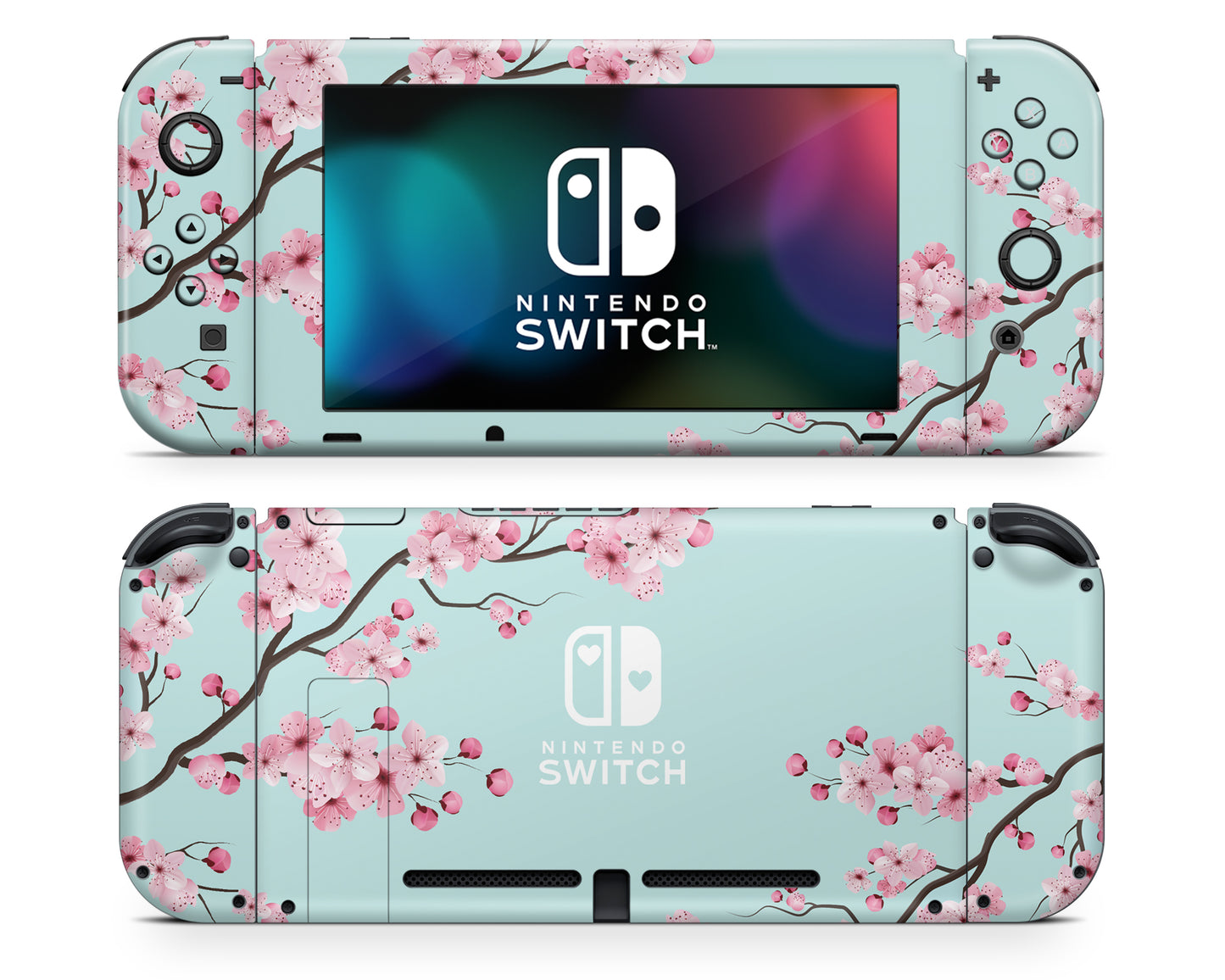 Cherry Blossom Teal Mint Nintendo Switch Skin