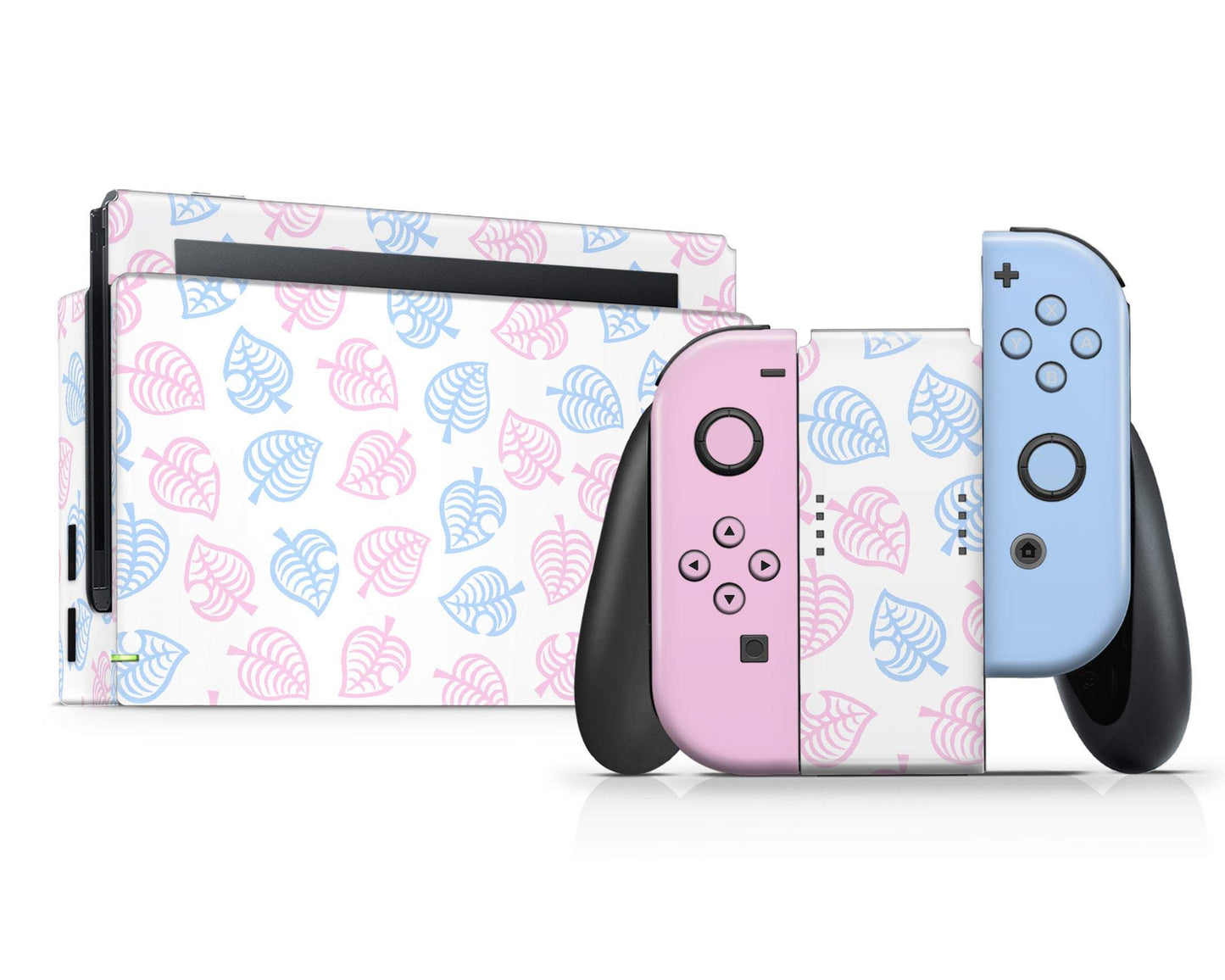 Lux Skins Nintendo Switch Animal Crossing Pastel Pink Blue Leaf Full Set Skins - Pop culture Animal Crossing Skin