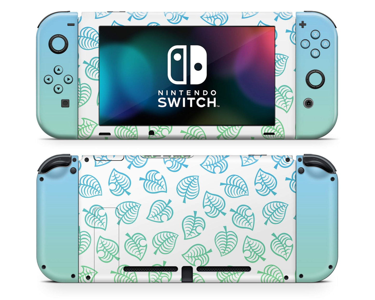 Lux Skins Nintendo Switch Animal Crossing Green Blue Leaf Gradient Ombre Full Set Skins - Pop culture Animal Crossing Skin