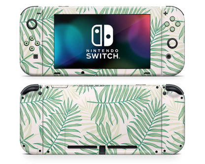 Tropical Palm Leaf Sage Green Nintendo Switch Skin