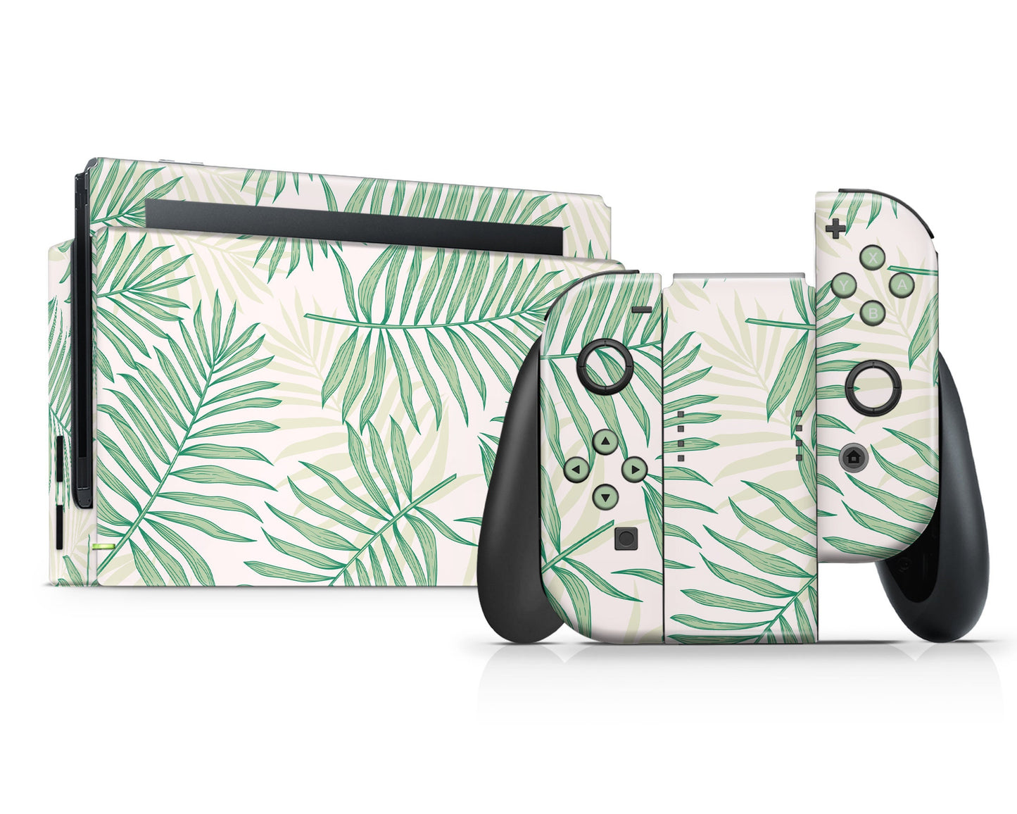 Tropical Palm Leaf Sage Green Nintendo Switch Skin