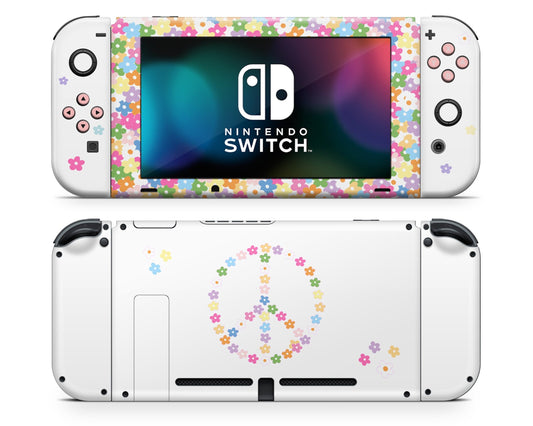 Lux Skins Nintendo Switch Floral Peace Sign Full Set +Tempered Glass Skins - Art Floral Skin